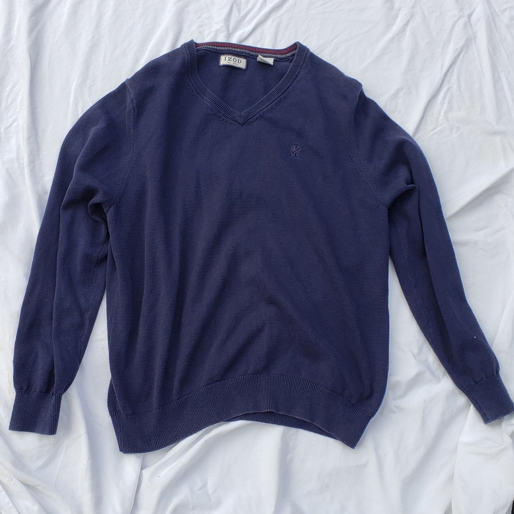 IZOD Navy V-Neck Cotton Sweater Size M